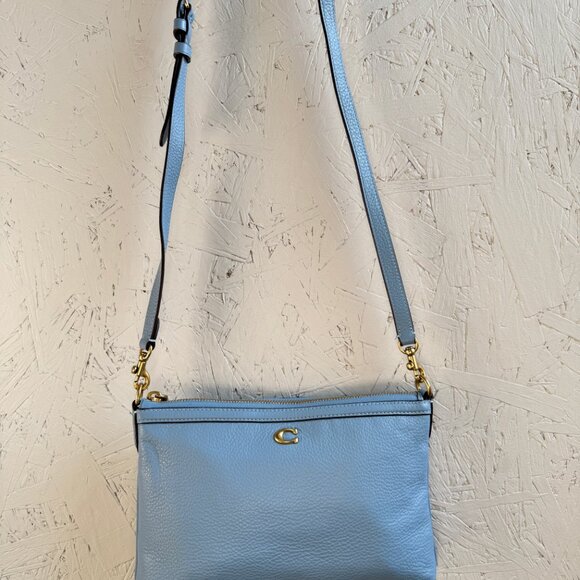 COACH Legacy zip top pebbled leather small crossbody bag - Bluebell/ Light blue - Picture 6 of 11
